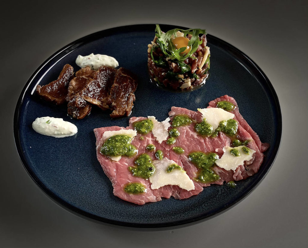 Tataki, Tartare, Carpaccio d'aiguillette baronne Angus