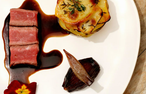 Entrecôte Limousine maturée 40 jours et son mille-feuille de pommes de terre et patates douces par Delphine