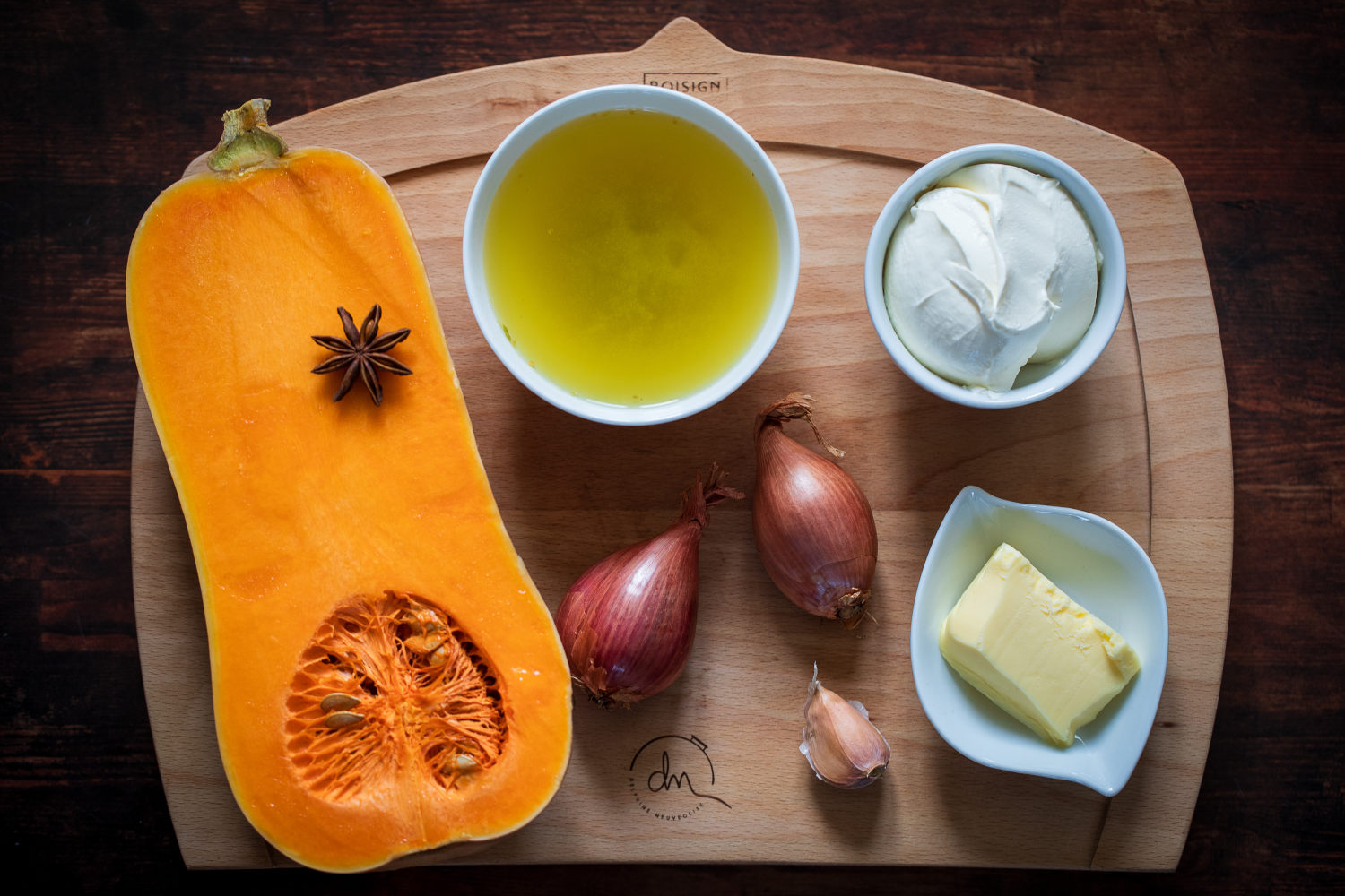 Ingrédients pour la crème de courge butternut