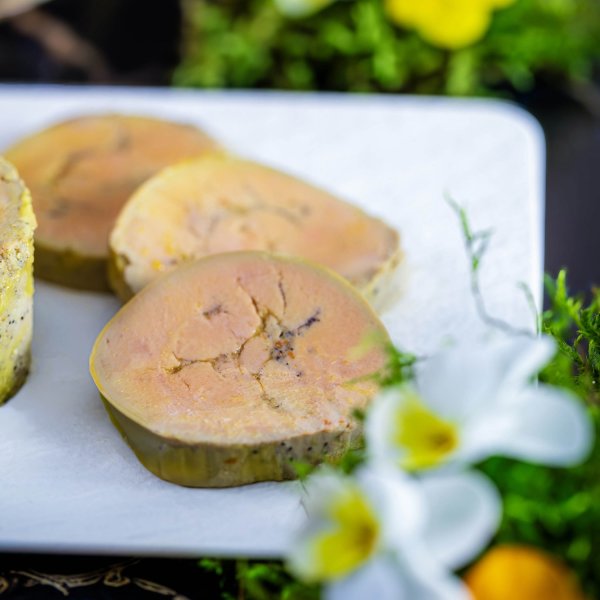 Foie gras IGP Sud-Ouest Label Rouge parfum subtil de Calvados et notes de clémentine corse